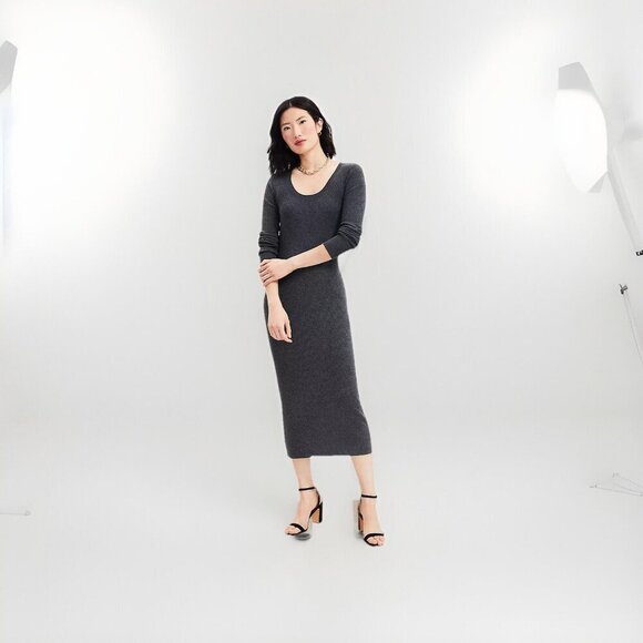 Ann Taylor Loft Medium Petite Heathered Ribbed Scoop Neck Midi Dress - Picture 1 of 8